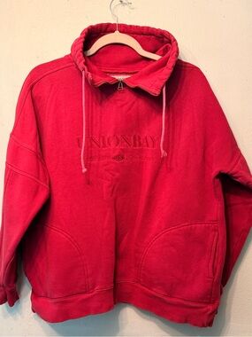 Vintage Unionbay Red Pullover Sweatshirt Authentic Sportswear 90s Collar Zip